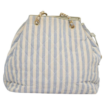 CHANEL Matelasse Chain Shoulder Bag Canvas White Light Blue CC Auth 110253 - 0