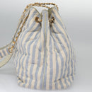CHANEL Matelasse Chain Shoulder Bag Canvas White Light Blue CC Auth 110253-3