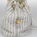 CHANEL Matelasse Chain Shoulder Bag Canvas White Light Blue CC Auth 110253-4