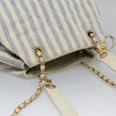 CHANEL Matelasse Chain Shoulder Bag Canvas White Light Blue CC Auth 110253-6