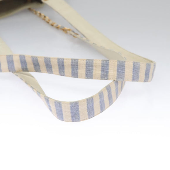 CHANEL Matelasse Chain Shoulder Bag Canvas White Light Blue CC Auth 110253