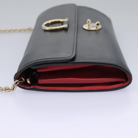 Salvatore Ferragamo Gancini Chain Shoulder Wallet Leather Black Auth 110302
