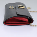 Salvatore Ferragamo Gancini Chain Shoulder Wallet Leather Black Auth 110302-4