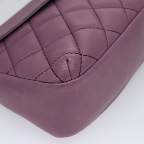 CHANEL Matelasse Chain Shoulder Bag Lamb Skin Purple CC Auth 110303AV