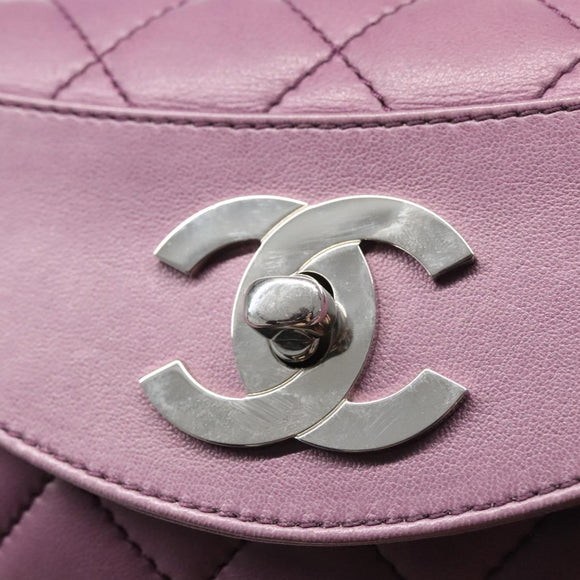 CHANEL Matelasse Chain Shoulder Bag Lamb Skin Purple CC Auth 110303AV