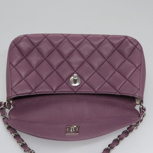 CHANEL Matelasse Chain Shoulder Bag Lamb Skin Purple CC Auth 110303AV