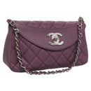 CHANEL Matelasse Chain Shoulder Bag Lamb Skin Purple CC Auth 110303AV-1