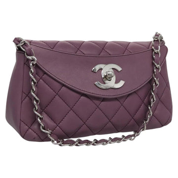 CHANEL Matelasse Chain Shoulder Bag Lamb Skin Purple CC Auth 110303AV