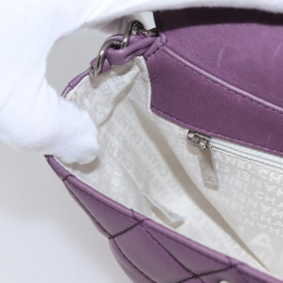 CHANEL Matelasse Chain Shoulder Bag Lamb Skin Purple CC Auth 110303AV