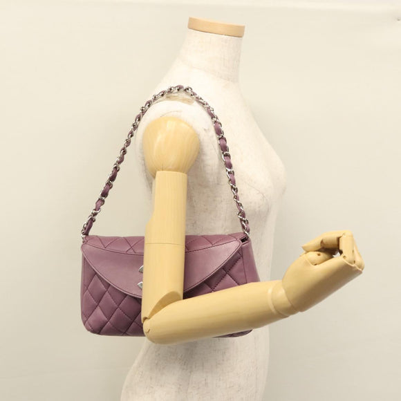 CHANEL Matelasse Chain Shoulder Bag Lamb Skin Purple CC Auth 110303AV