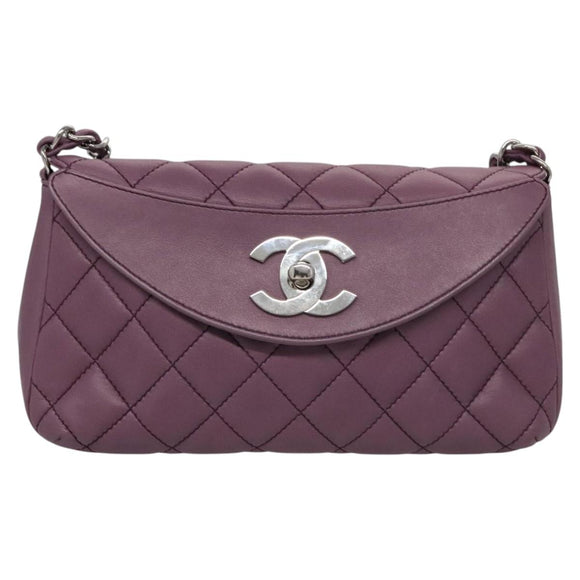 CHANEL Matelasse Chain Shoulder Bag Lamb Skin Purple CC Auth 110303AV