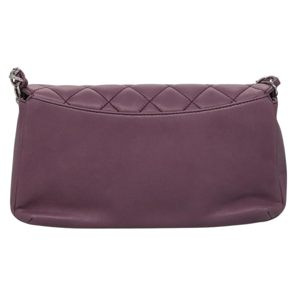 CHANEL Matelasse Chain Shoulder Bag Lamb Skin Purple CC Auth 110303AV