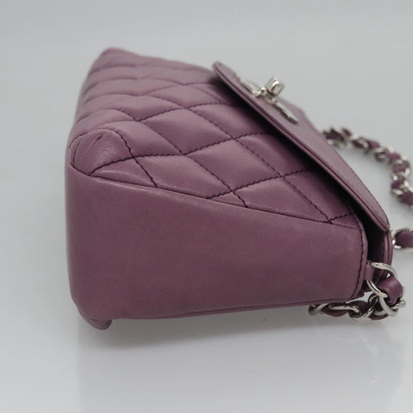 CHANEL Matelasse Chain Shoulder Bag Lamb Skin Purple CC Auth 110303AV