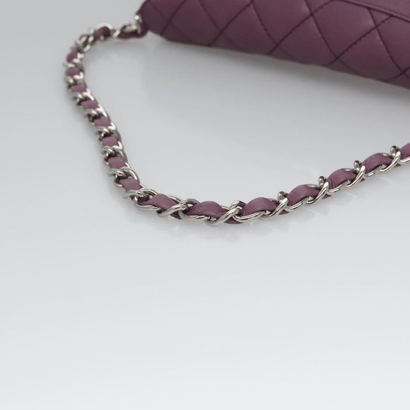 CHANEL Matelasse Chain Shoulder Bag Lamb Skin Purple CC Auth 110303AV