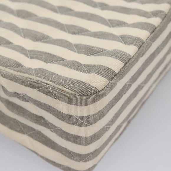 CHANEL Striped Matelasse Chain Shoulder Bag Canvas White Gray CC Auth 110304AV