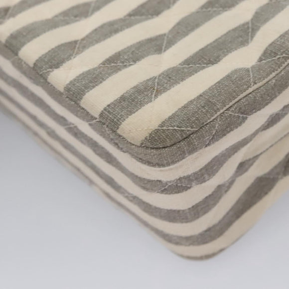 CHANEL Striped Matelasse Chain Shoulder Bag Canvas White Gray CC Auth 110304AV