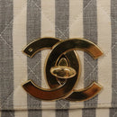 CHANEL Striped Matelasse Chain Shoulder Bag Canvas White Gray CC Auth 110304SAV-20