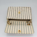 CHANEL Striped Matelasse Chain Shoulder Bag Canvas White Gray CC Auth 110304AV-21
