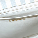 CHANEL Striped Matelasse Chain Shoulder Bag Canvas White Gray CC Auth 110304SAV-24