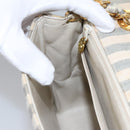 CHANEL Striped Matelasse Chain Shoulder Bag Canvas White Gray CC Auth 110304SAV-26