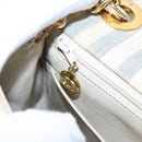 CHANEL Striped Matelasse Chain Shoulder Bag Canvas White Gray CC Auth 110304SAV-28