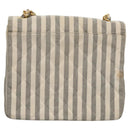 CHANEL Striped Matelasse Chain Shoulder Bag Canvas White Gray CC Auth 110304AV-2