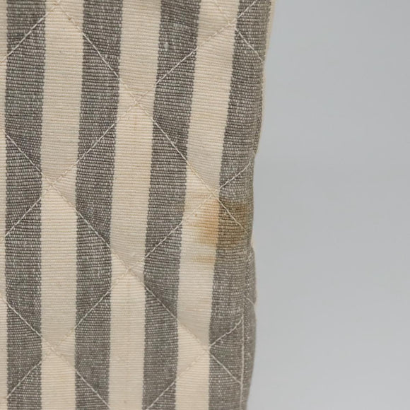 CHANEL Striped Matelasse Chain Shoulder Bag Canvas White Gray CC Auth 110304AV