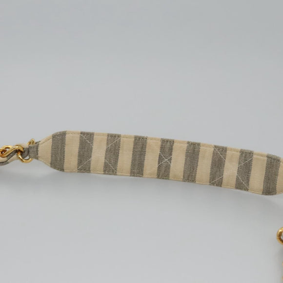 CHANEL Striped Matelasse Chain Shoulder Bag Canvas White Gray CC Auth 110304AV
