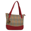 BURBERRY Nova Check Hand Bag Canvas Beige Red Auth 110306-1