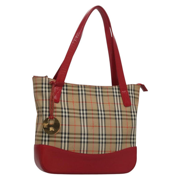 BURBERRY Nova Check Hand Bag Canvas Beige Red Auth 110306