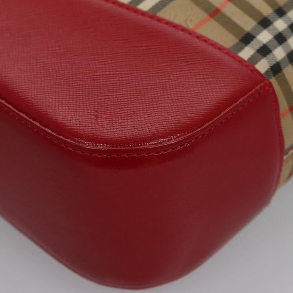 BURBERRY Nova Check Hand Bag Canvas Beige Red Auth 110306