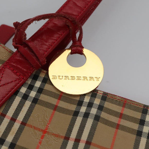 BURBERRY Nova Check Hand Bag Canvas Beige Red Auth 110306