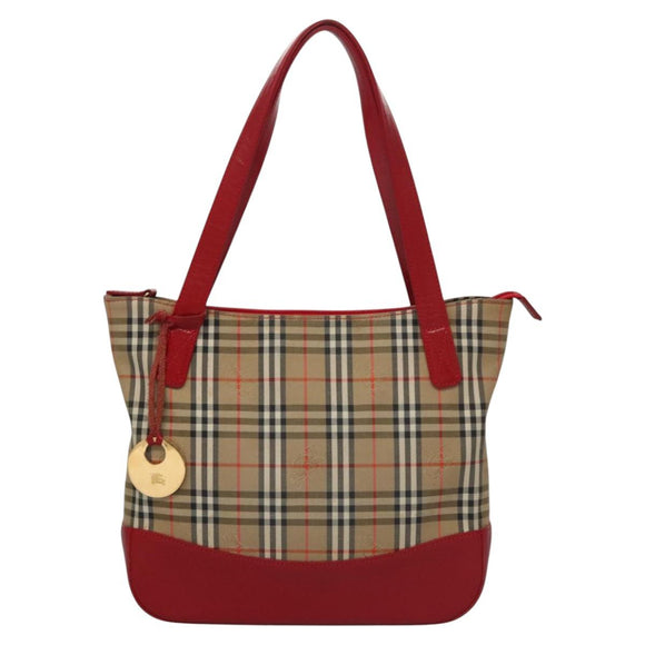 BURBERRY Nova Check Hand Bag Canvas Beige Red Auth 110306