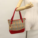 BURBERRY Nova Check Hand Bag Canvas Beige Red Auth 110306-21