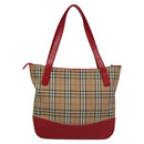 BURBERRY Nova Check Hand Bag Canvas Beige Red Auth 110306-3