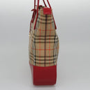 BURBERRY Nova Check Hand Bag Canvas Beige Red Auth 110306-4