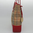 BURBERRY Nova Check Hand Bag Canvas Beige Red Auth 110306-5