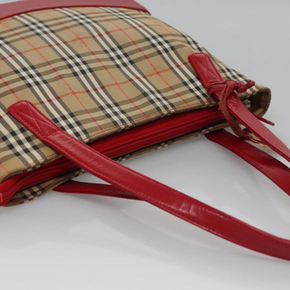 BURBERRY Nova Check Hand Bag Canvas Beige Red Auth 110306