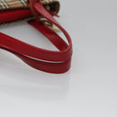 BURBERRY Nova Check Hand Bag Canvas Beige Red Auth 110306-7