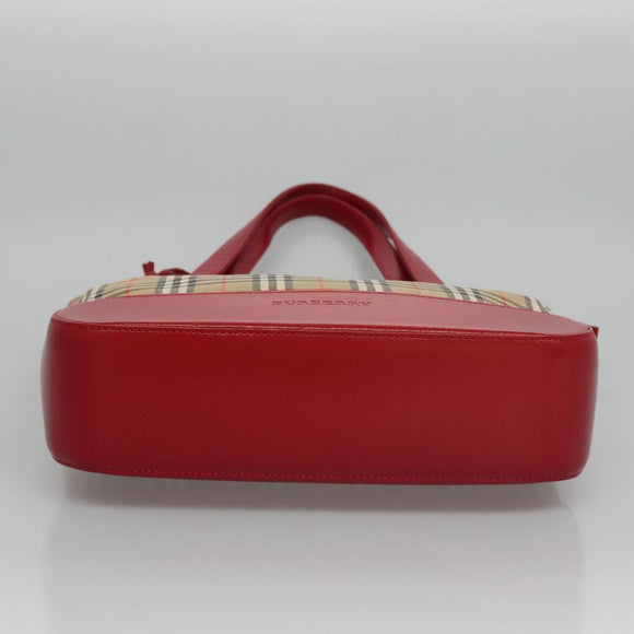 BURBERRY Nova Check Hand Bag Canvas Beige Red Auth 110306