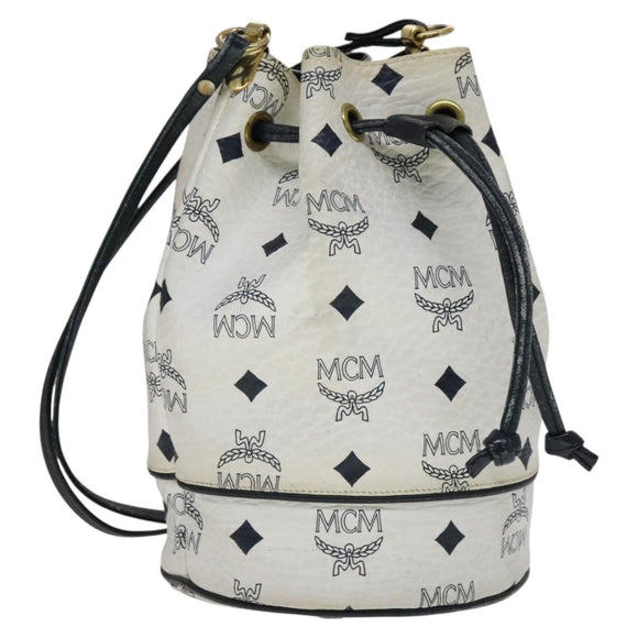 MCM Vicetos Logogram Shoulder Bag PVC Leather White Auth 110311