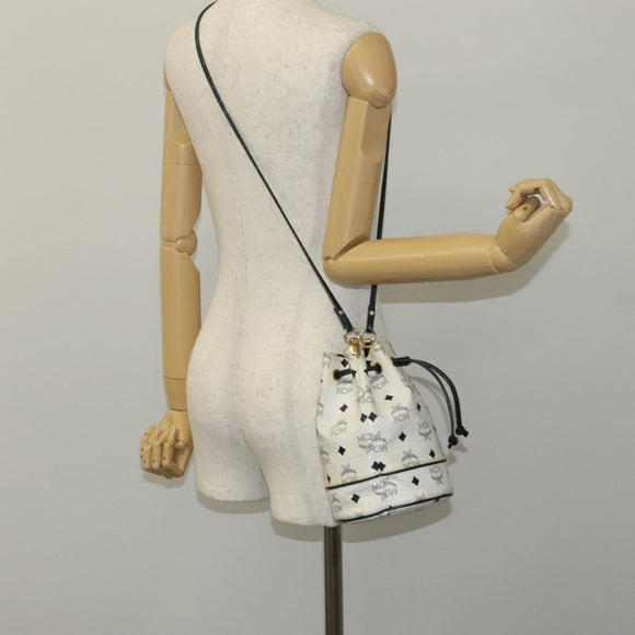 MCM Vicetos Logogram Shoulder Bag PVC Leather White Auth 110311
