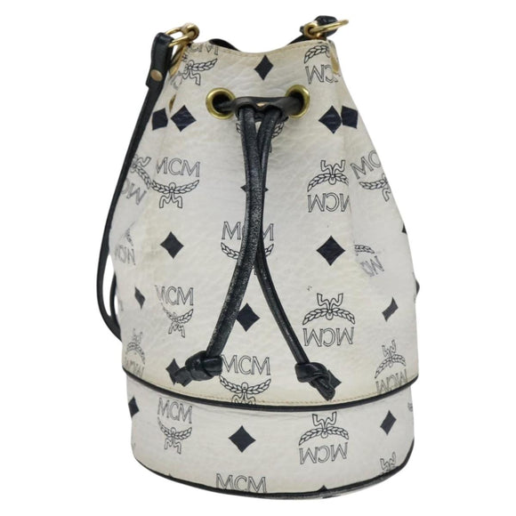 MCM Vicetos Logogram Shoulder Bag PVC Leather White Auth 110311