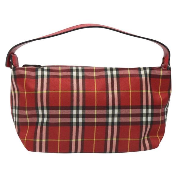 BURBERRY Nova Check Hand Bag Nylon Red Auth 110324