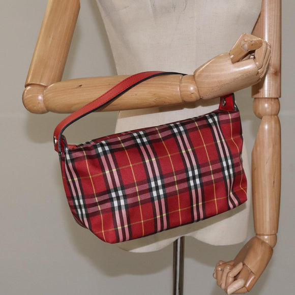 BURBERRY Nova Check Hand Bag Nylon Red Auth 110324