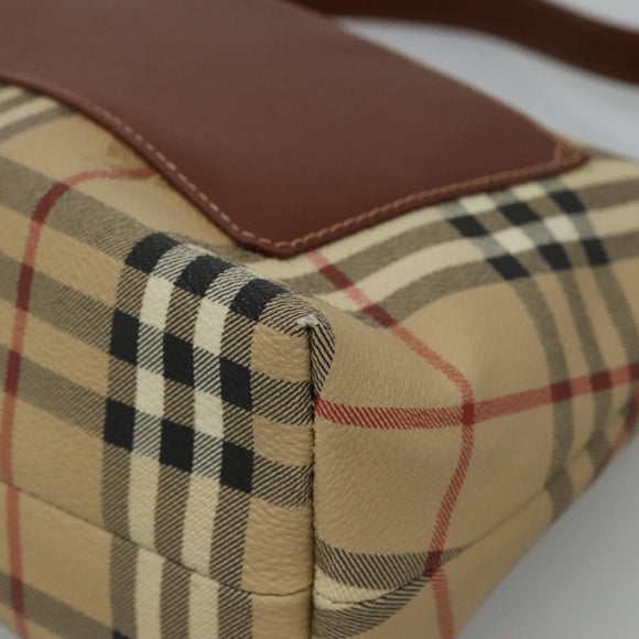 BURBERRY Nova Check Shoulder Bag PVC Leather Beige Brown Auth 110337