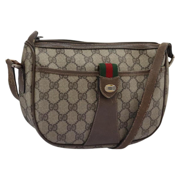 GUCCI Micro GG Supreme Web Sherry Line Shoulder Bag PVC Beige gold Auth 110383