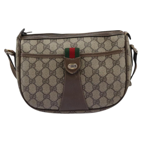 GUCCI Micro GG Supreme Web Sherry Line Shoulder Bag PVC Beige gold Auth 110383