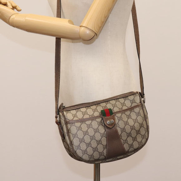 GUCCI Micro GG Supreme Web Sherry Line Shoulder Bag PVC Beige gold Auth 110383
