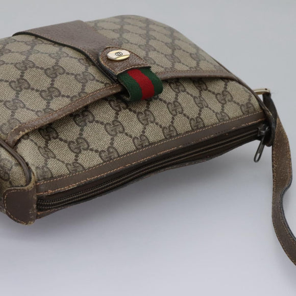 GUCCI Micro GG Supreme Web Sherry Line Shoulder Bag PVC Beige gold Auth 110383